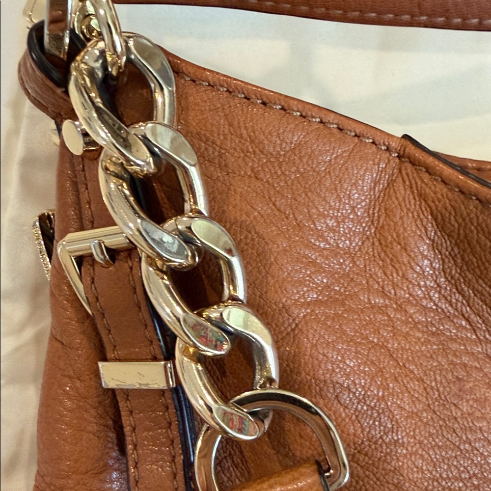 Michael Kors Leather Shoulder Bag – Cognac Brown | Gold Hardware - Picture 9 of 14